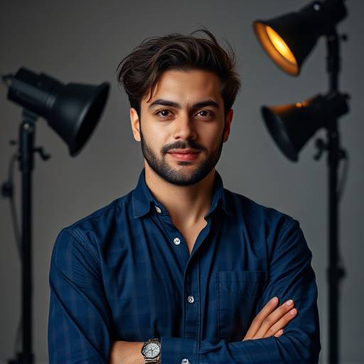 Photographe prenant un portrait en studio, repr√©sentant les services de photographie.
